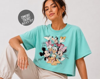 Retro Mickey Mouse Signature Women Boxy Tee Comfort Colors Disney Shirt Disney World Characters Tee Mickey & Co Unisex Tank Top