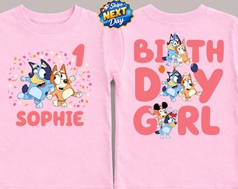Blue Dog Birthday Girl Shirt Personalized Blue Dog Birthday Shirt Custom Name and Age Birthday Shirt Disney Birthday Tee for Girls