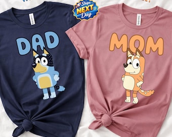 Custom Text Blue Dog Matching T-Shirt Personalized Blue Dog Mom and Dad Shirts Blue Dog Family Tee Blue Dog Birthday Matching Outfit