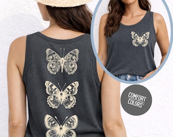 Vintage Butterfly Trio Jersey Tank Top Comfort Colors Summer Shirts Cottagecore Boho Nature Aesthetic Tank Tops Women Two Sided Shirt