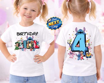Personalized Stitch Birthday Girl Shirt Disney Custom Stitch and Friends Shirt Disney Birthday Shirt for Kids Toddler Birthday Short Sleeve