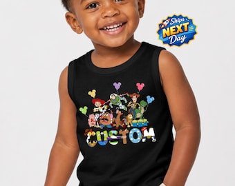 Personalized Toy Story Matching Jersey Tank Top Custom Disney Family Trip Shirt Buzz Woody Jessie Disney Trip Characters Alphabet Tank Top