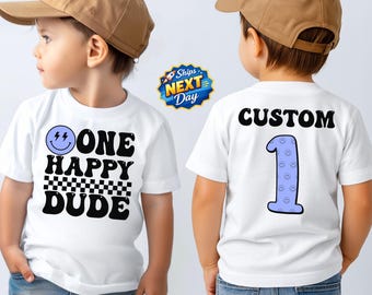 One Happy Dude Personalized Birthday Boy Shirt Custom 1st Birthday T-Shirt for Kids Baby Birthday Bodysuit One Happy Birthday Tee