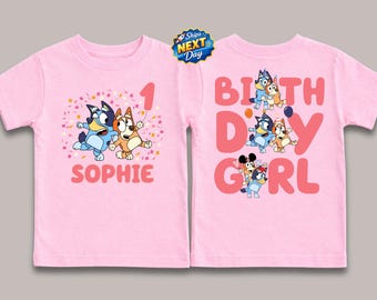 Blue Dog Birthday Girl Shirt Personalized Blue Dog Birthday Shirt Custom Name and Age Birthday Shirt Disney Birthday Tee for Girls