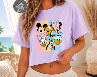 Mickey and Friends Summer Crop Boxy T-Shirt Comfort Colors Disney Women Tee Disney Summer Trip Cropped Shirt Disney Friends Matching Tee
