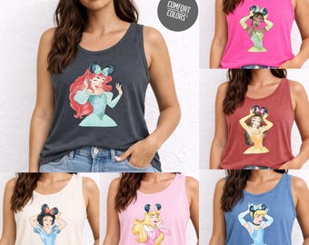 Retro Princess Watercolor Summer Tank Top Disney All Characters Tank Tops Disney Princess Tank Top Disneyland Family Vacation Shirts