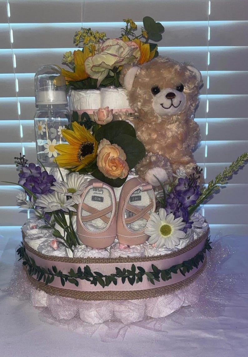 3 Tier Diaper Cake Centerpiece | Custom Baby Shower Gift - Etsy