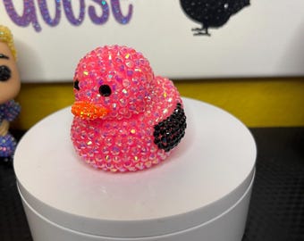 Hot Pink & Black Bedazzled Rubber Duck - Rhinestone - Jeep "Ducking"