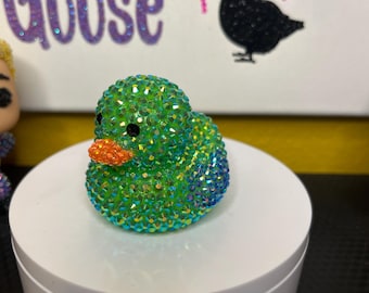 Green & Blue Bedazzled Rubber Duck - Rhinestone - Jeep "Ducking"