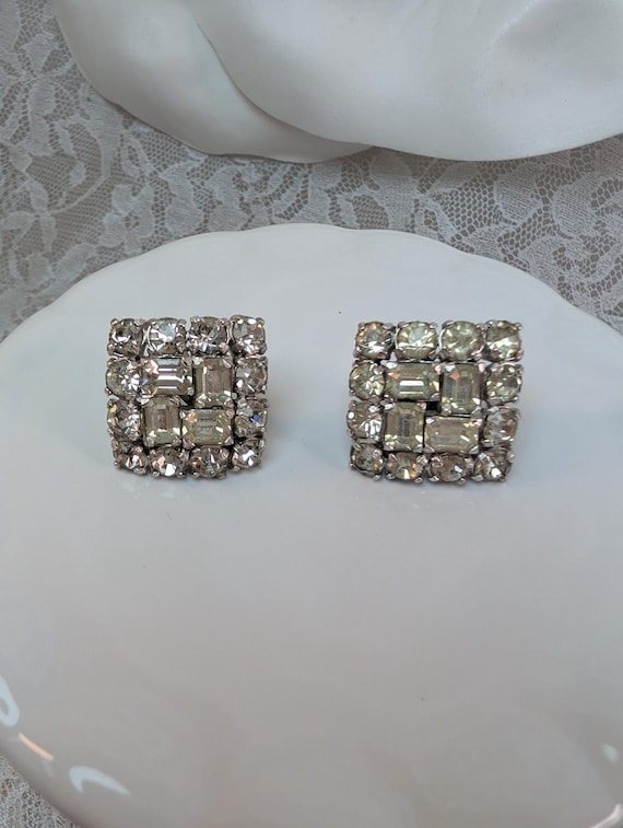 Signed Eisenberg Script E Vintage Square Rhinesto… - image 6