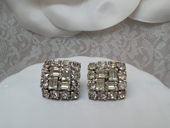 Signed Eisenberg Script E Vintage Square Rhinesto… - image 5