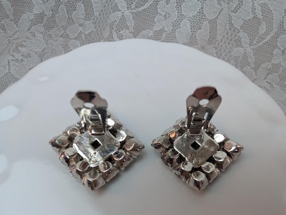 Signed Eisenberg Script E Vintage Square Rhinesto… - image 3