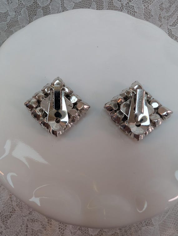 Signed Eisenberg Script E Vintage Square Rhinesto… - image 7