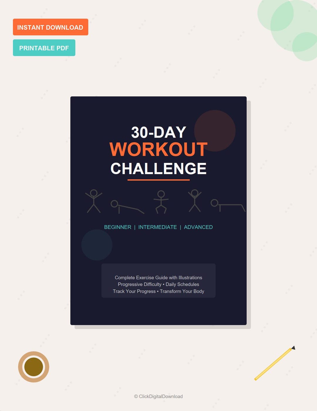 30 Day Workout Challenge | Illustrated Fitness Planner (PDF Download ...