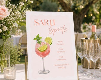5 ricette di Spritz da personalizzare e stampare - Aperol, Sarti, Lillet, Hugo, Limoncello Spritz | Testo e colori sono personalizzabili individualmente