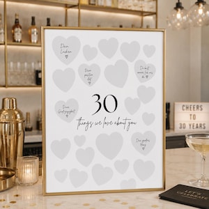30. Geburtstag Geschenk - 30 things we love about you Poster | Moderne Gästebuch Alternative | A4 zum Ausdrucken
