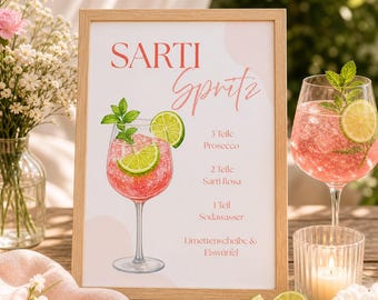 5 Spritz Rezepte zum Anpassen und Ausdrucken - Aperol, Sarti, Lillet, Hugo, Limoncello Spritz | Text und Farben individuell anpassbar