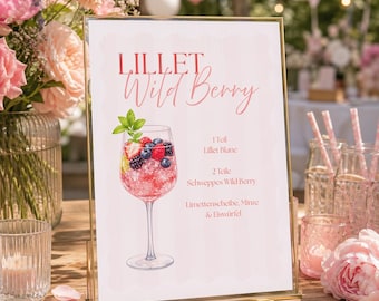 5 receitas de Spritz para personalizar e imprimir - Aperol, Sarti, Lillet, Hugo, Limoncello Spritz | Texto e cores personalizáveis individualmente