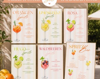 5 Spritz Rezepte + Spritz Bar Schild zum Anpassen und Ausdrucken - Hugo, Limoncello und co. Spritz | individuell anpassbar