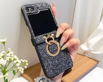 Luxury Rhinestone Glitter Ring Case for Samsung Galaxy Z Flip 7 6 5 4 3 | Shiny 3-Piece Protective Cover