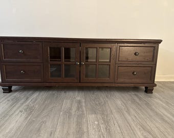 Rustic Brown TV Stand for Living Room – Wood Entertainment Center with 4 Drawers, Walnut TV Console for up to 65-Inch TVs