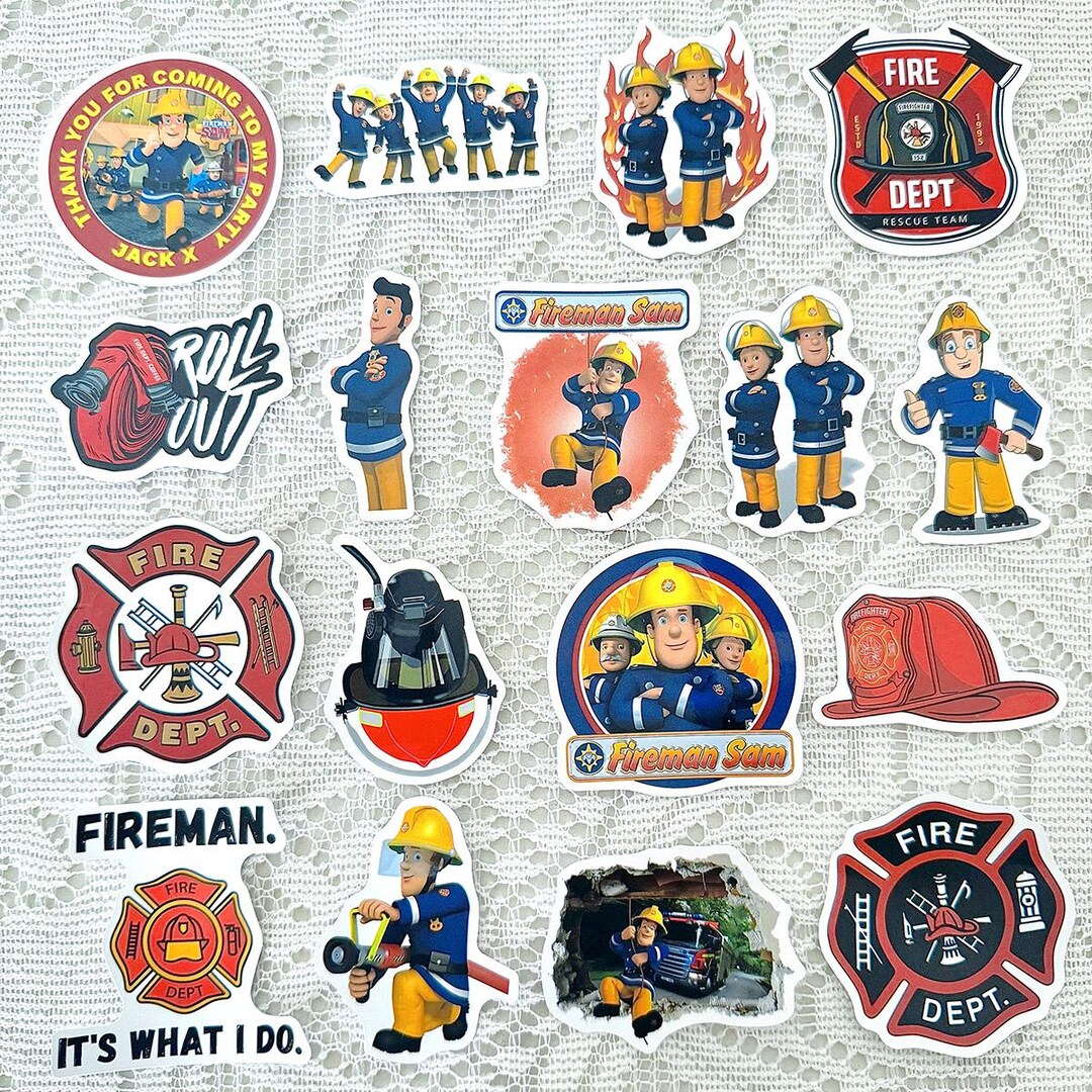 50pcs Firefighter Rescue Sticker Pack, Cartoon Fire Truck & Fire Dept ...