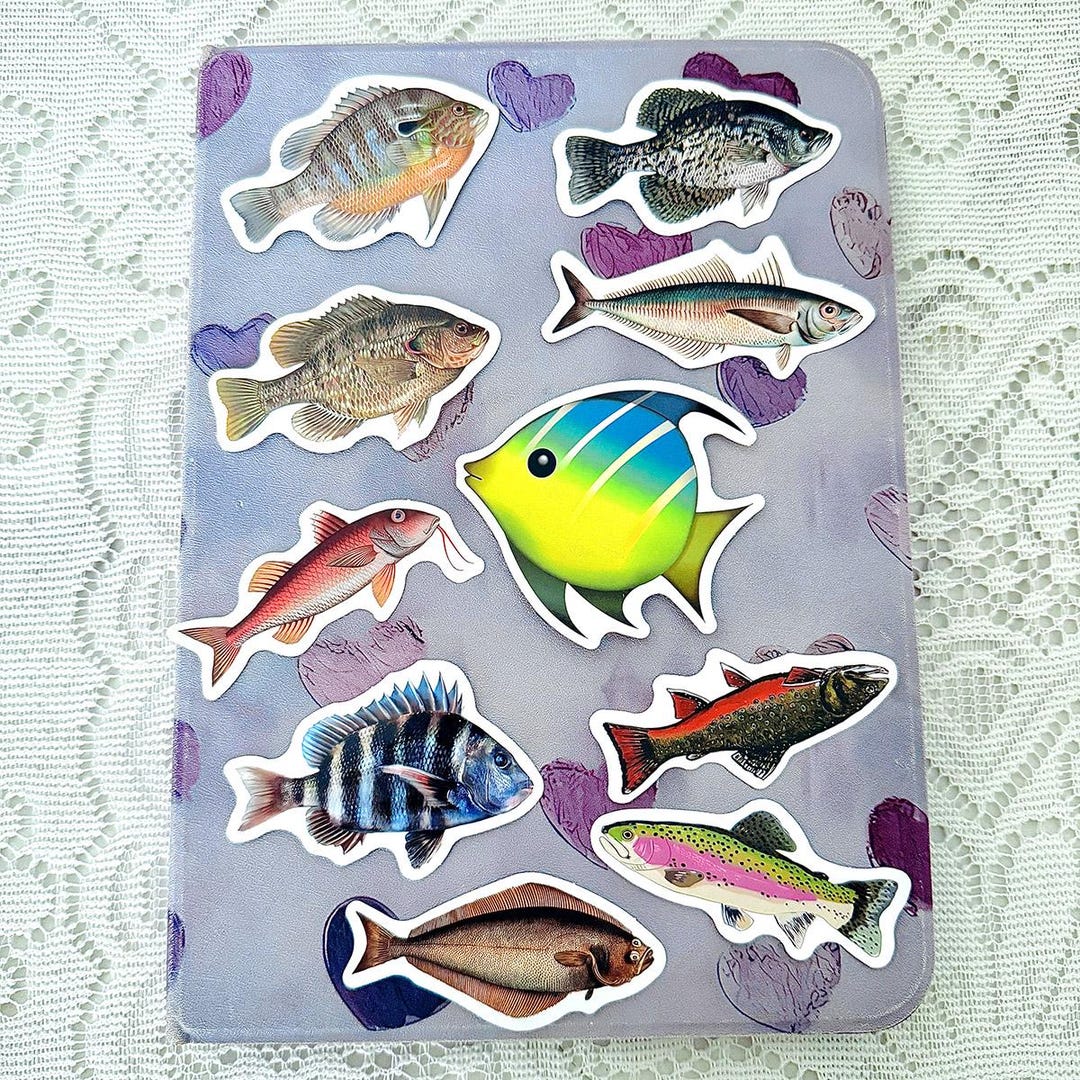 Fish Sticker Pack, Realistic Freshwater Saltwater Fish Stickers for ...