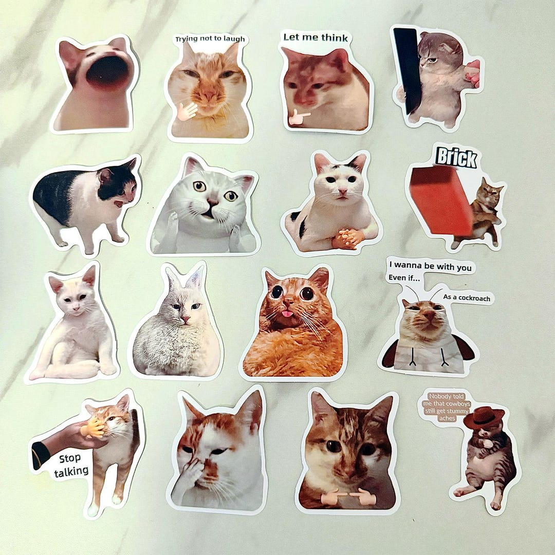 Funny Cat Meme Sticker Pack, Viral Meme Cat Stickers, Cute Kawaii Die ...