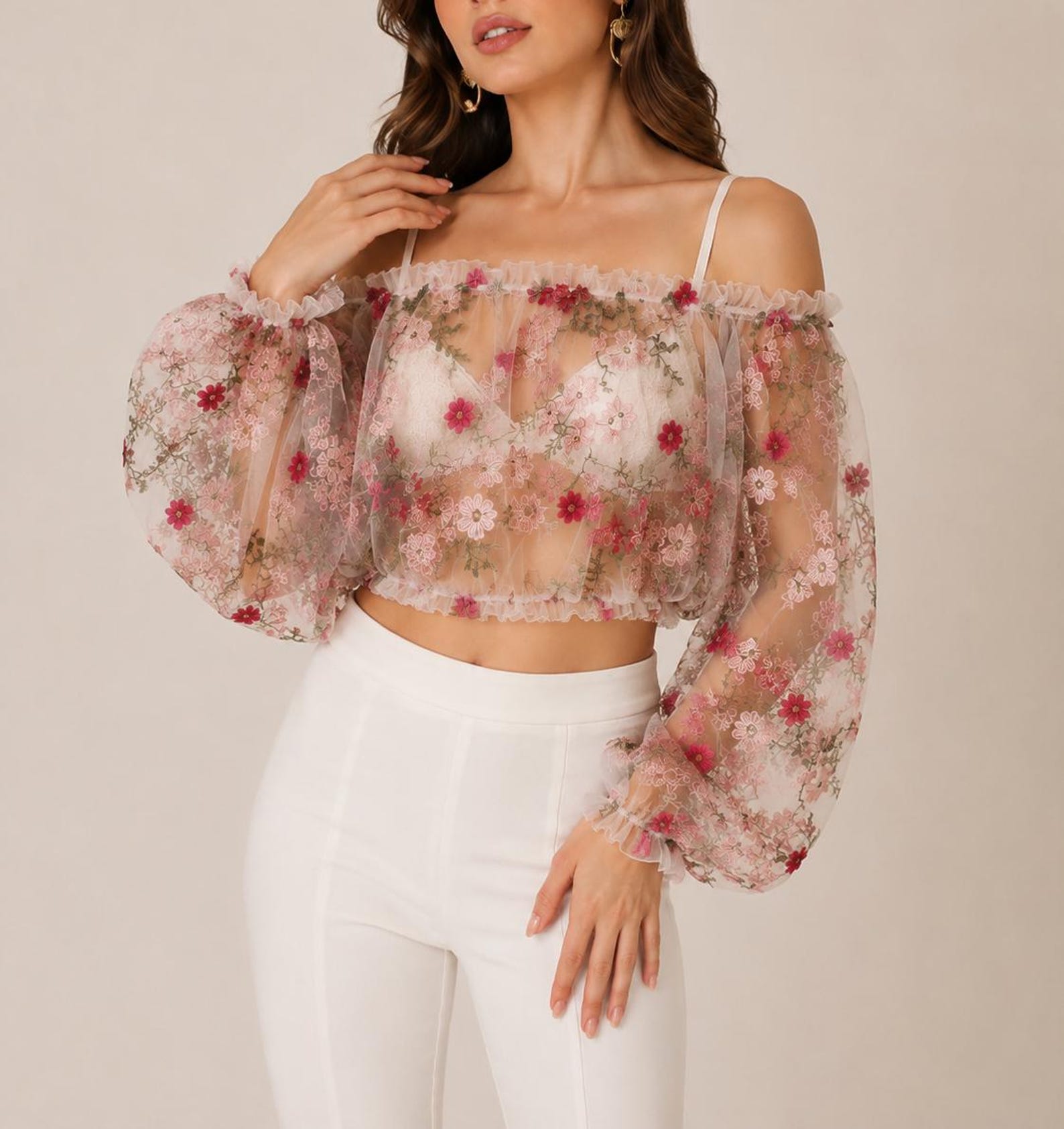 Sheer Puff Sleeve Blouse