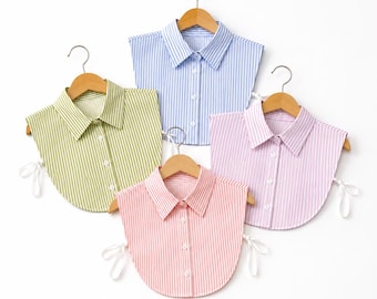 Handgemaakte afneembare nepkraag, gestreept shirt met nepkraag dames, afneembare Dickey-kraag, preppy laagjes-kraag