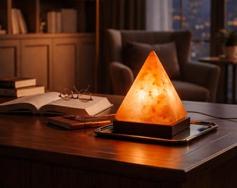 Himalaya zoutlamp piramide - handgesneden roze steenzout nachtlampje met houten voet