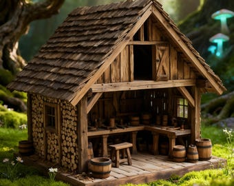 Rustic Craftsman Workshop 3D Model: Timber Cabin Miniature (STL Download)