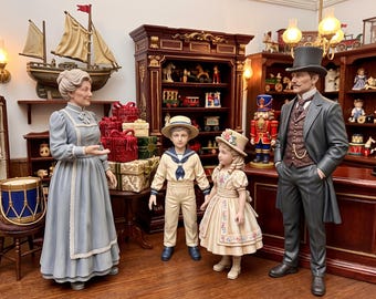 Victorian Toy Shop Collection & Family STL, Storybook Boutique Figures, 3D Miniature Scene for Dollhouse, Christmas at the Corner Toy Shop