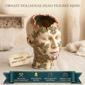 Surreal Baroque Head Vase – Ornate Dollhouse Miniature Sculpture (STL Download)