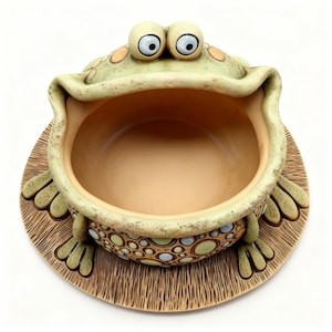 Whimsical Frog Planter STL - Open Mouth Toad Candy Dish 3D Print File, Cottagecore Desk Buddy, Succulent Pot & Jewelry Bowl, High-Res STL