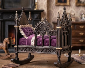 Gothic Baby Cradle STL – 1:12 Scale Dark Fantasy Miniature Furniture (Digital Download)