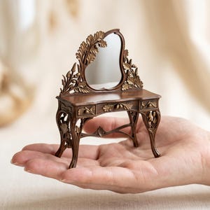 Botanical Vanity Table STL 3MF Commercial License, Floral Dressing Table 3D, Dollhouse Vanity, Mirror Table, Fantasy Miniature Furniture