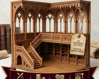 High Gothic Scriptorium STL – Ornate Miniature Library Diorama (Digital Download)