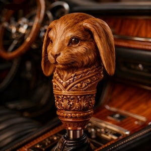 Rabbit Pommel STL - Walking Cane Topper 3D Print File, Custom Gear Shift Knob, CNC Split Mesh Wood Carving, Hare Statuette, High Res Art