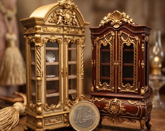 Imperial Baroque Display Cabinet Duo 2pc STL Bundle — High-Detail Miniature Royal Furniture — Ornate Latticed Armoire & Cherub Vitrine