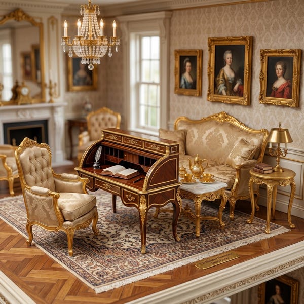 Grand Library Miniature Set – Victorian Dollhouse Furniture, 1:12 Scale (Digital Download)