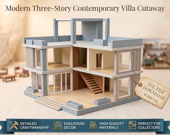Modern Three-Story Villa Cutaway STL: Contemporary Architectural Diorama (Digital Download)