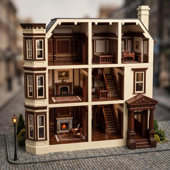 Victorian Townhouse Cutaway Dollhouse STL 1:12 Scale Miniature Mansion (Digital Download)