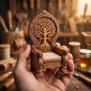 Tree of Life Miniature Throne STL – 1:12 Scale Ornate Armchair (Digital Download)