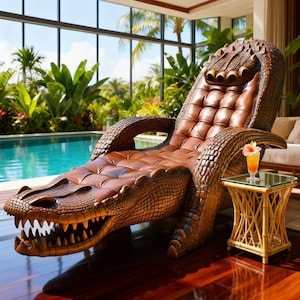 Crocodile Armchair STL - Luxury Alligator Chaise Longue 3D Print File, Exotic Animal Furniture Miniature, High Res 1.5M Poly Solid 3D Model