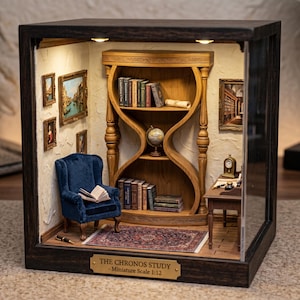 Hourglass Bookshelf 3D STL Model • Time-Themed Display Cabinet • Miniature Sandglass Shelf File for 3D Print & CNC