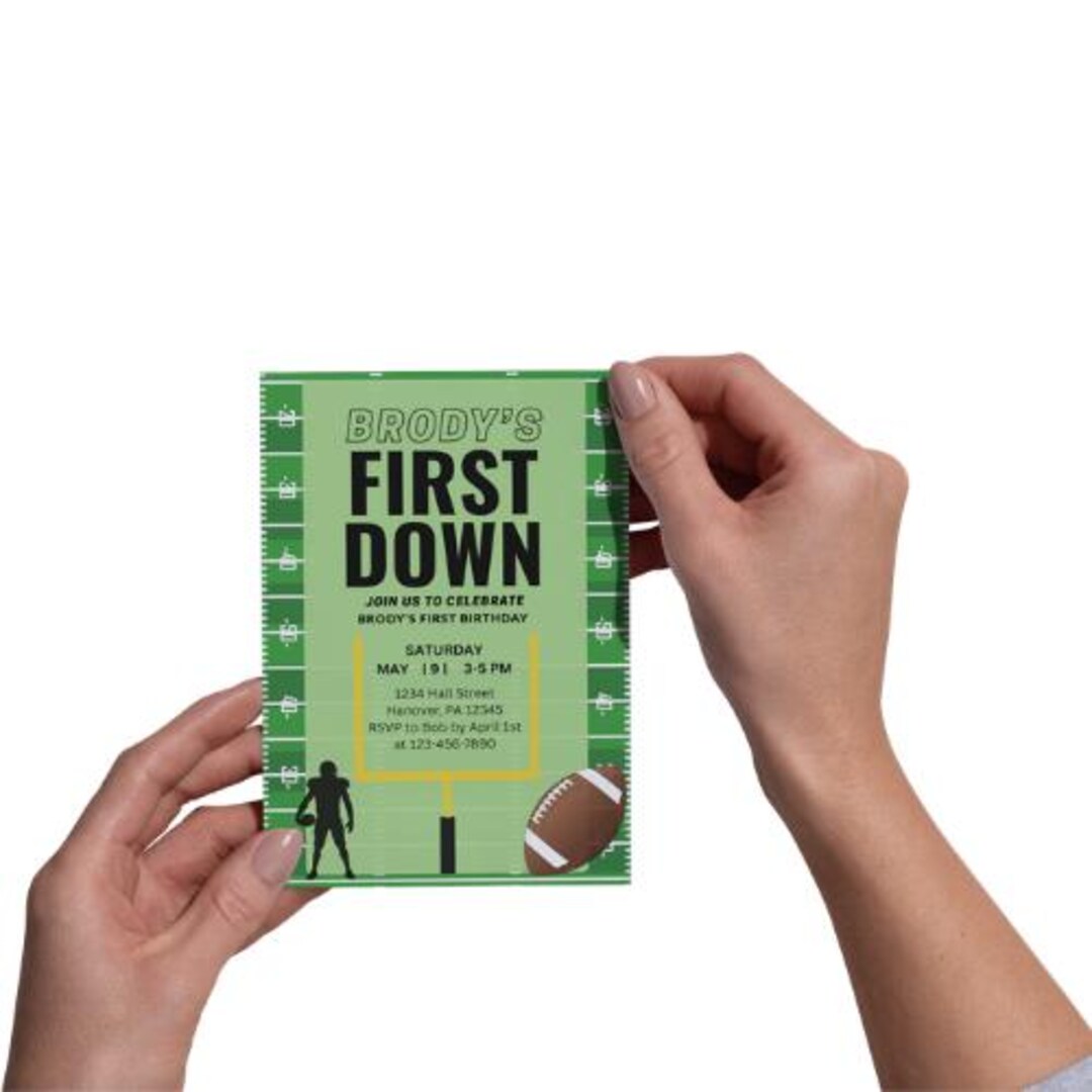 Editable First Down Invitation Template | Football 1st Birthday Invite ...