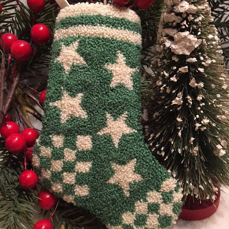 Primitive Punchneedle Pattern Dem Stars Christmas Stocking
