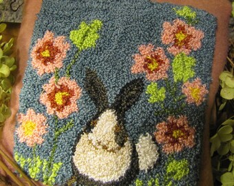 Primitive Punchneedle Hollyhocks & Rosie Pattern