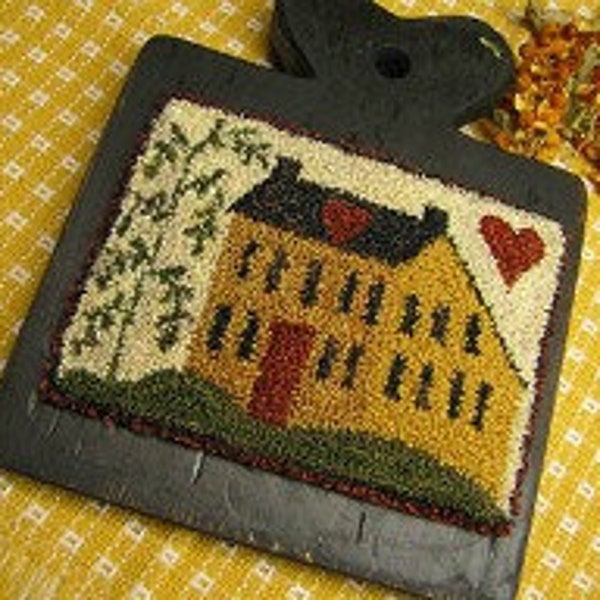 Primitive Punchneedle Embroidery Pattern Mustard Salt Box